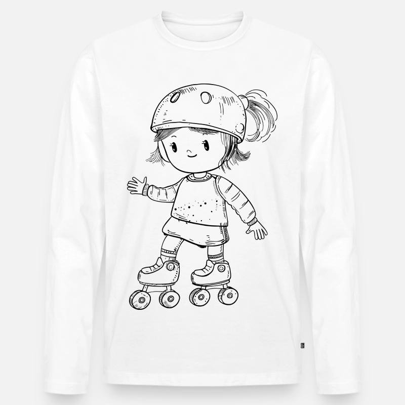 Rollschuhfahrerin Comic Look - Männer Premium Bio Langarmshirt - Weiß