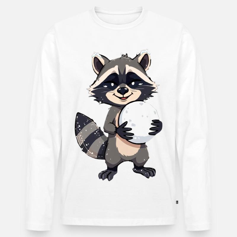 Waschbär mit grossem Schneeball - Männer Premium Bio Langarmshirt - Weiß