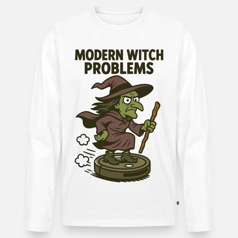 Modern Witch Problems – Lustiges Hexen Design - Männer Premium Bio Langarmshirt - Weiß