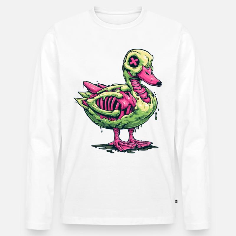 Neon Zombie Ente Brustkorb - Männer Premium Bio Langarmshirt - Weiß