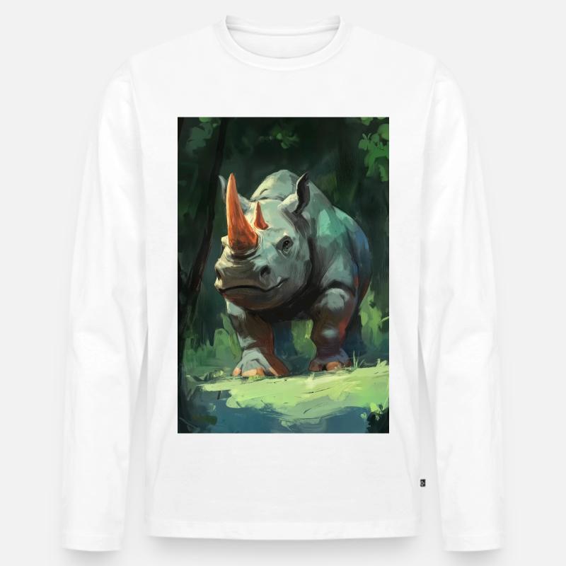 Illustration eines Nashorns - Männer Premium Bio Langarmshirt - Weiß