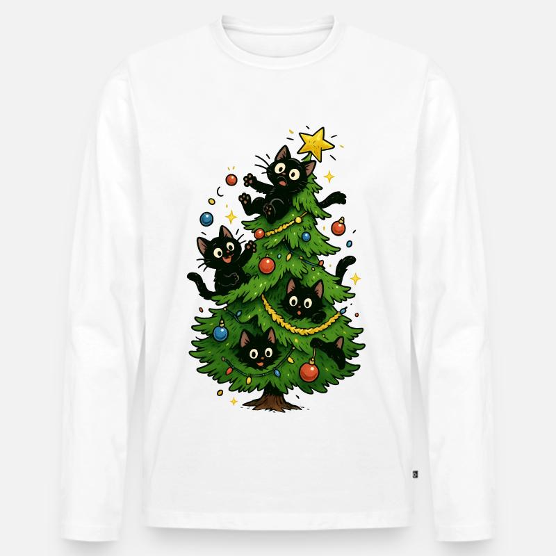 Weihnachtsbaum Katzen Weihnachten - Männer Premium Bio Langarmshirt - Weiß