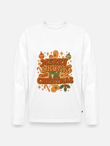 Merry Drunk I'm Christmas Retro - Männer Premium Bio Langarmshirt - Weiß