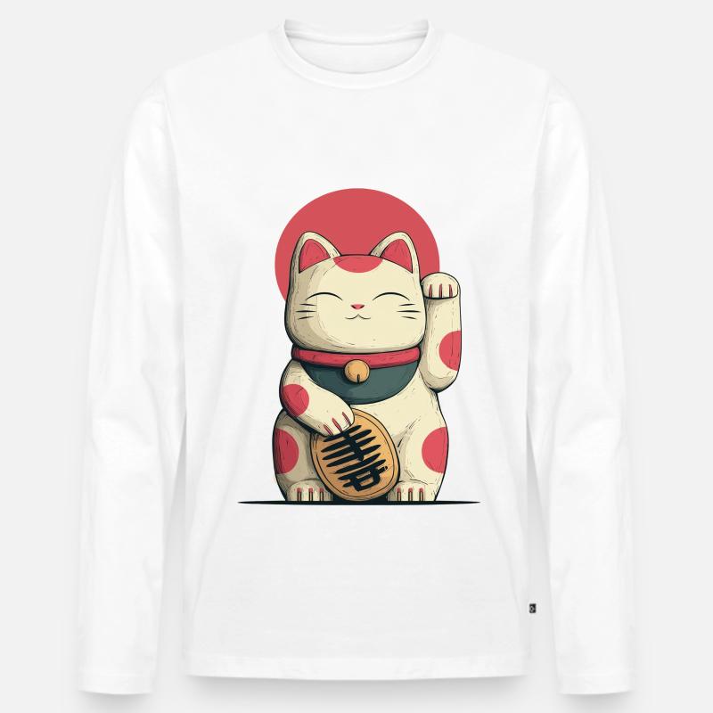 Maneki-Neko Glücks-Katze - Männer Premium Bio Langarmshirt - Weiß