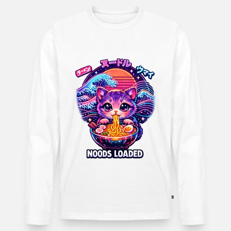 Ramen Katze Kanagawa - Männer Premium Bio Langarmshirt - Weiß