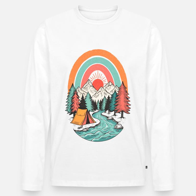 Berglandschaft Camping im Sonnenbogen - Männer Premium Bio Langarmshirt - Weiß