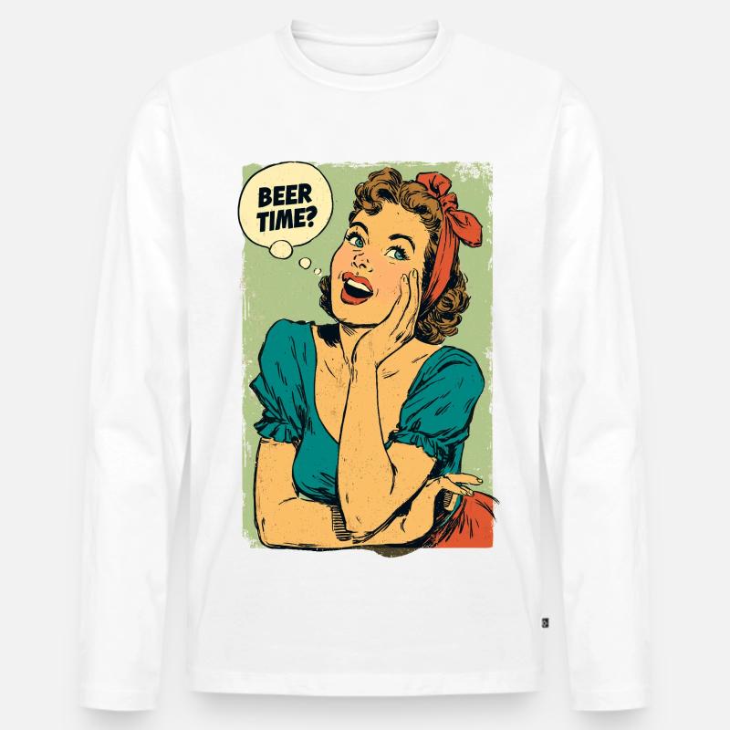 Bierzeit Retro-Pin-Up - Männer Premium Bio Langarmshirt - Weiß