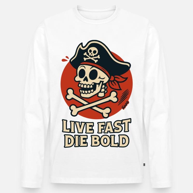 Schädelpirat Lebe Schnell–Sei Kühn - Männer Premium Bio Langarmshirt - Weiß