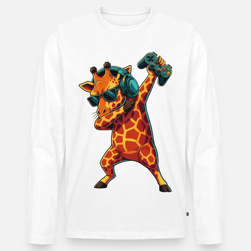 Gamer-Giraffe spielt Videospielkunst - Männer Premium Bio Langarmshirt - Weiß