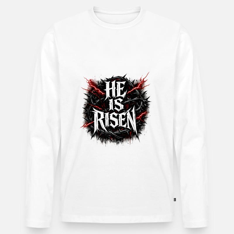 he is risen  - Männer Premium Bio Langarmshirt - Weiß