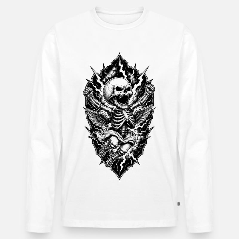 Skelett Engel mit Blitzen Gothic Motiv - Männer Premium Bio Langarmshirt - Weiß