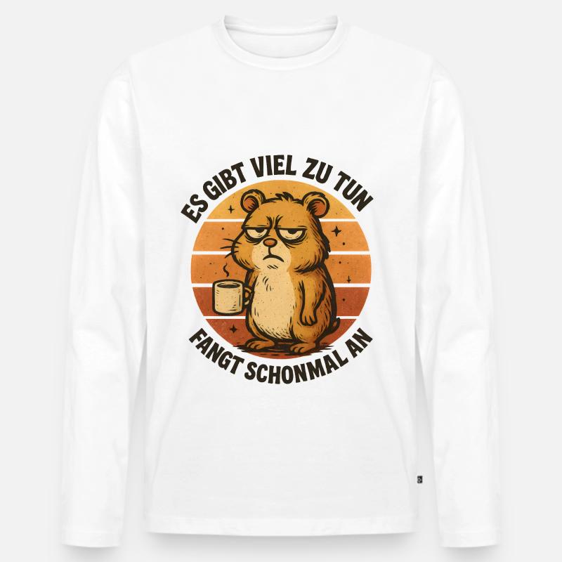 Grimmiger Hamster mit Kaffee - Männer Premium Bio Langarmshirt - Weiß