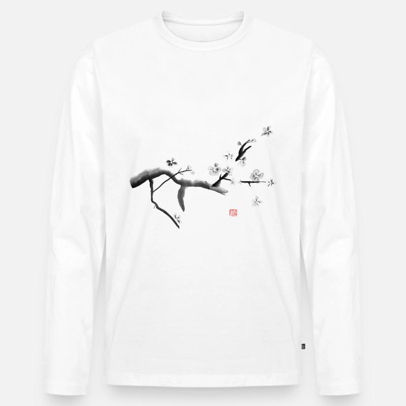 Sakura, Kirschblüten - Männer Premium Bio Langarmshirt - Weiß