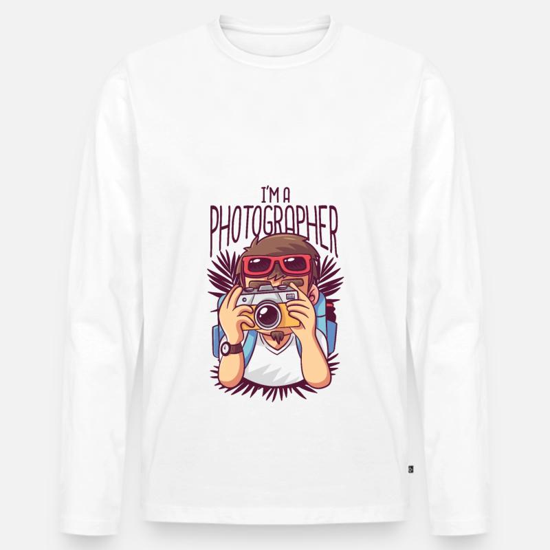 Fotograf Karikatur - Illustrations Geschenk - Männer Premium Bio Langarmshirt - Weiß