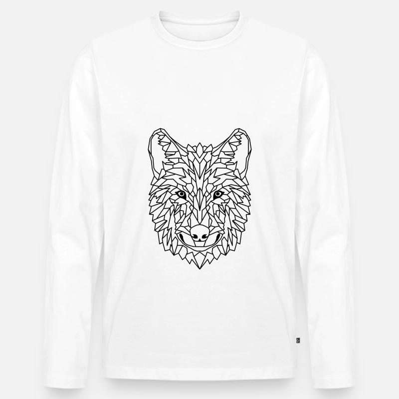 Wolf Geometric - Männer Premium Bio Langarmshirt - Weiß