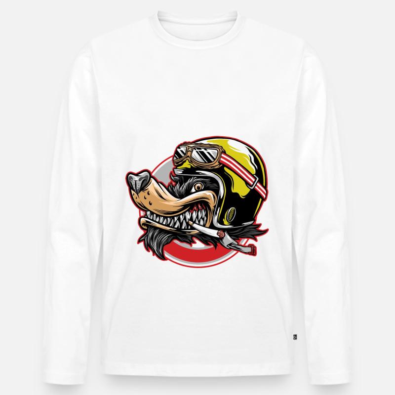 Biker Hund - Männer Premium Bio Langarmshirt - Weiß