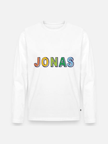 Jonas naam voornaam veelkleurig ontwerp - Mannen Premium Bio shirt met lange mouwen - wit