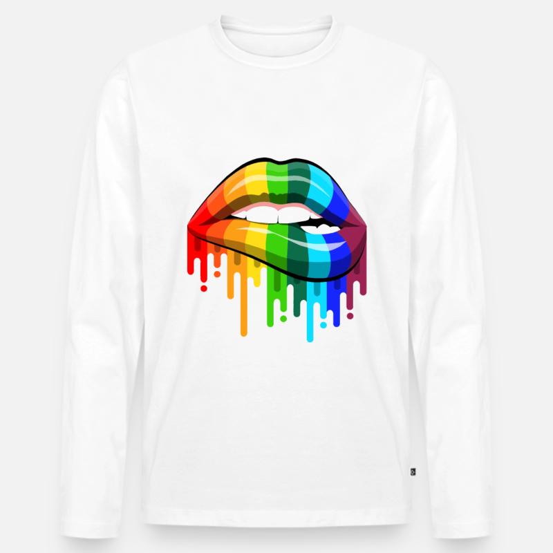 Rainbow Lips - Männer Premium Bio Langarmshirt - Weiß