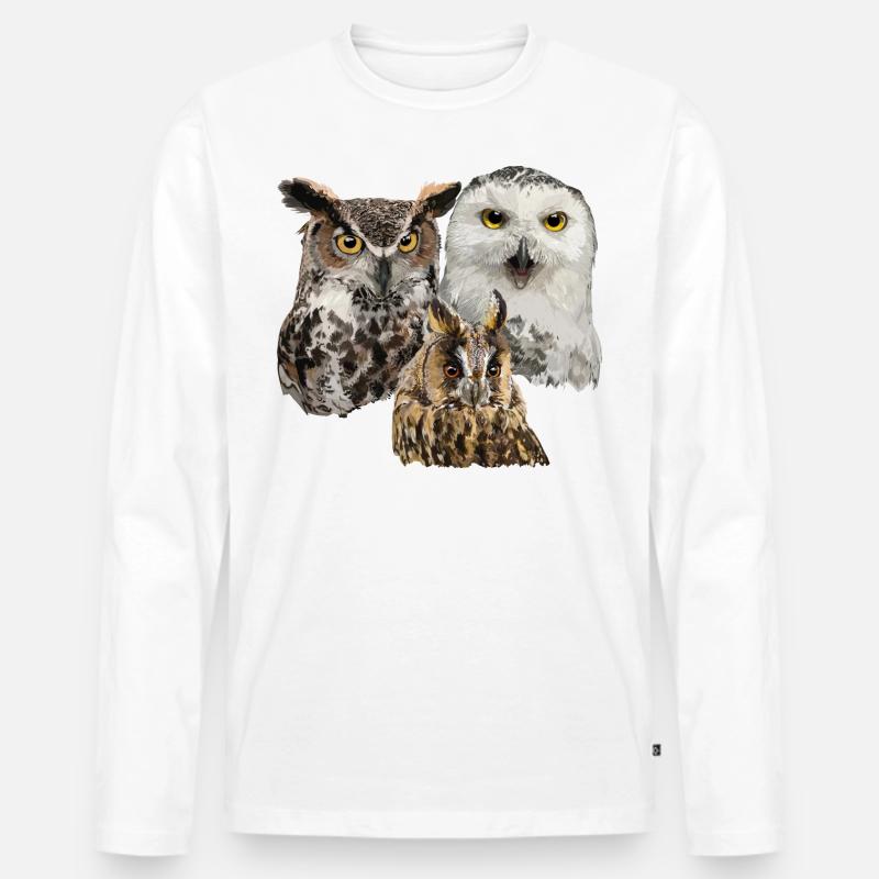 Eulen - Männer Premium Bio Langarmshirt - Weiß
