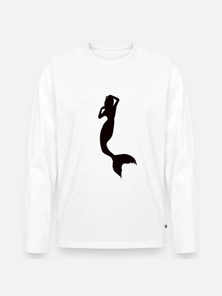 Meerjungfrau Silhouette Fabelwesen Geschichte - Männer Premium Bio Langarmshirt - Weiß
