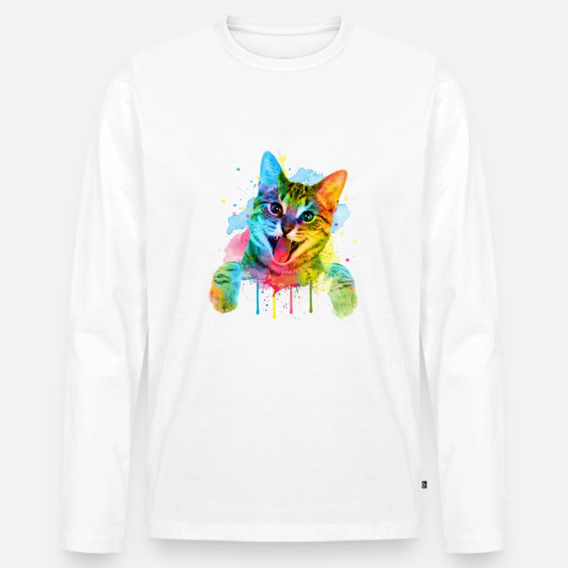 Bunte Katze - Männer Premium Bio Langarmshirt - Weiß