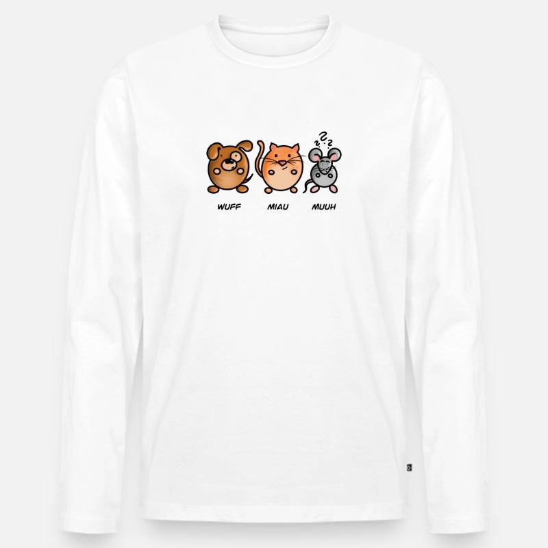 Hund Katze Maus - Männer Premium Bio Langarmshirt - Weiß