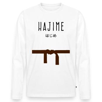 Hajime Judo Tee Shirt Cadeau Dan Dan Garçons - T-shirt manches longues Premium bio Homme - blanc - Devant - Nico (187cm)