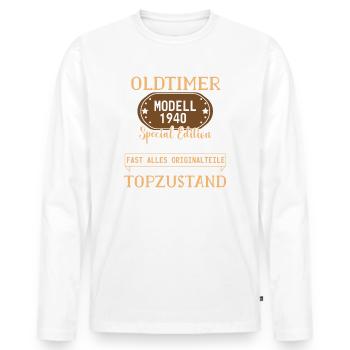 Geburtstag Oldtimer Modell 1940 Spruch - Männer Premium Bio Langarmshirt - Weiß - Vorne - Nico (187cm)