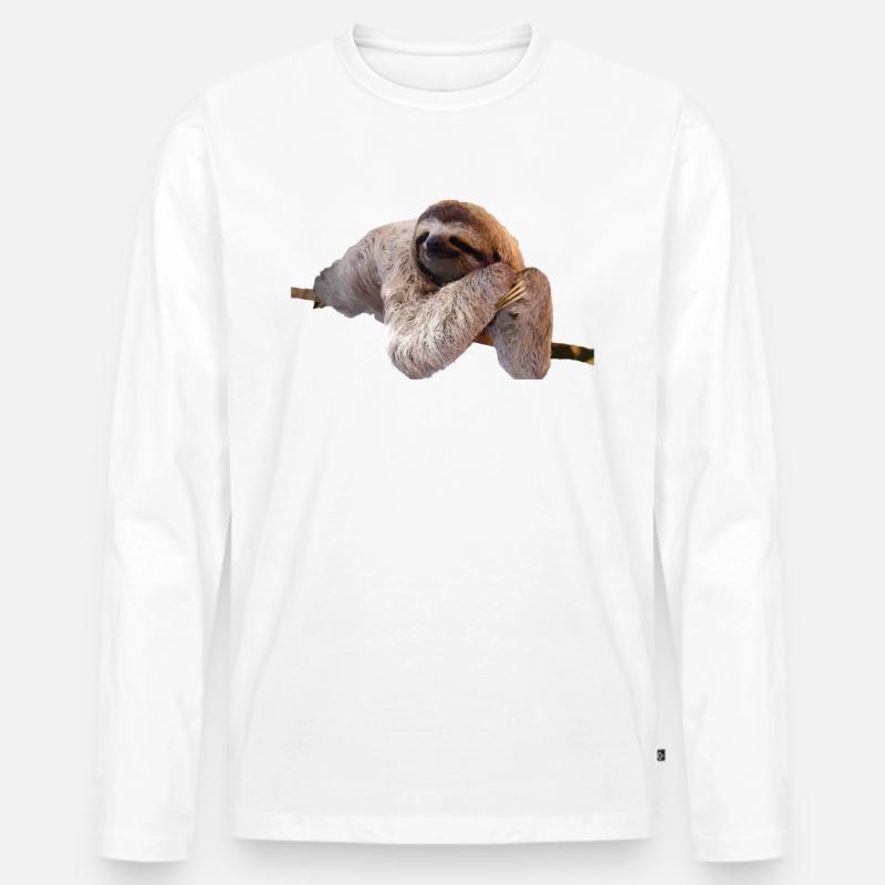 Faultier Sloth Geschenk Idee - Männer Premium Bio Langarmshirt - Weiß