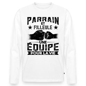 Parrain et Filleule Cadeau - T-shirt manches longues Premium bio Homme - blanc - Devant - Nico (187cm)