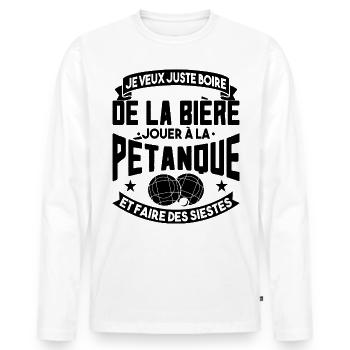 Petanque Cadeau - T-shirt manches longues Premium bio Homme - blanc - Devant - Nico (187cm)
