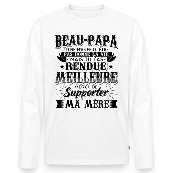 Beau-Papa Fete des Peres Beau-père - T-shirt manches longues Premium bio Homme - blanc - Devant - Nico (187cm)