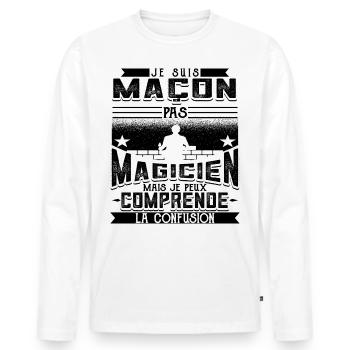 Maçon Maçonnerie Drôle - T-shirt manches longues Premium bio Homme - blanc - Devant - Nico (187cm)