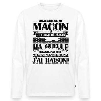 Maçon Maçonnerie Humour Macon - T-shirt manches longues Premium bio Homme - blanc - Devant - Nico (187cm)