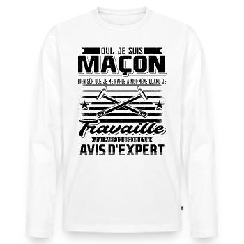 Maçon Maçonnerie Humour Dicton - T-shirt manches longues Premium bio Homme - blanc - Devant - Nico (187cm)