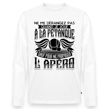 Petanque Pétanque - T-shirt manches longues Premium bio Homme - blanc - Devant - Nico (187cm)