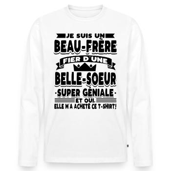 Beau-Frère Cadeau - T-shirt manches longues Premium bio Homme - blanc - Devant - Nico (187cm)