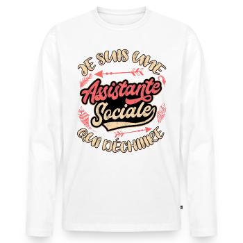 Assistante Sociale - T-shirt manches longues Premium bio Homme - blanc - Devant - Nico (187cm)