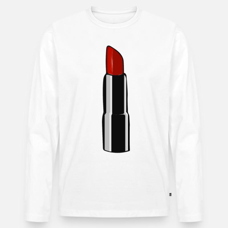 Lippenstift Schminke Geschenk - Männer Premium Bio Langarmshirt - Weiß