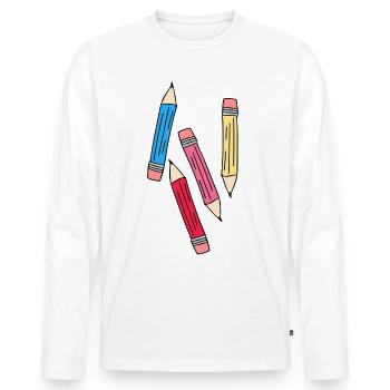 des crayons - T-shirt manches longues Premium bio Homme - blanc - Devant - Nico (187cm)