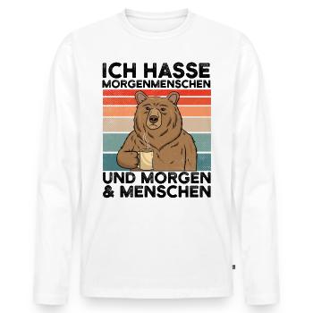 Ich hasse Morgenmenschen - Männer Premium Bio Langarmshirt - Weiß - Vorne - Nico (187cm)