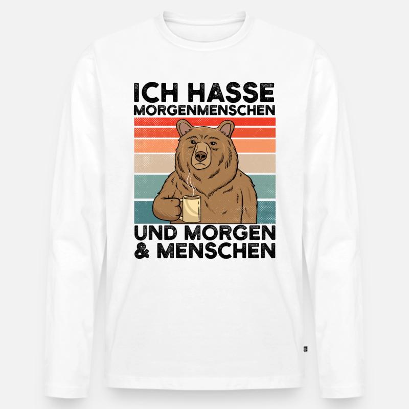 Ich hasse Morgenmenschen - Männer Premium Bio Langarmshirt - Weiß