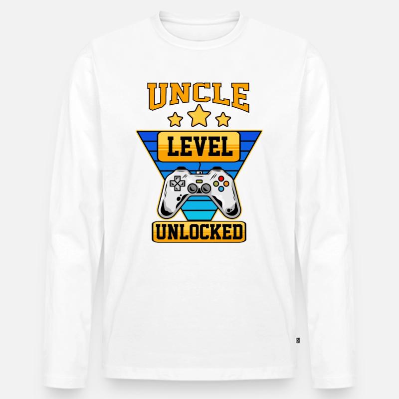 Onkel Level Freigeschaltet - Männer Premium Bio Langarmshirt - Weiß