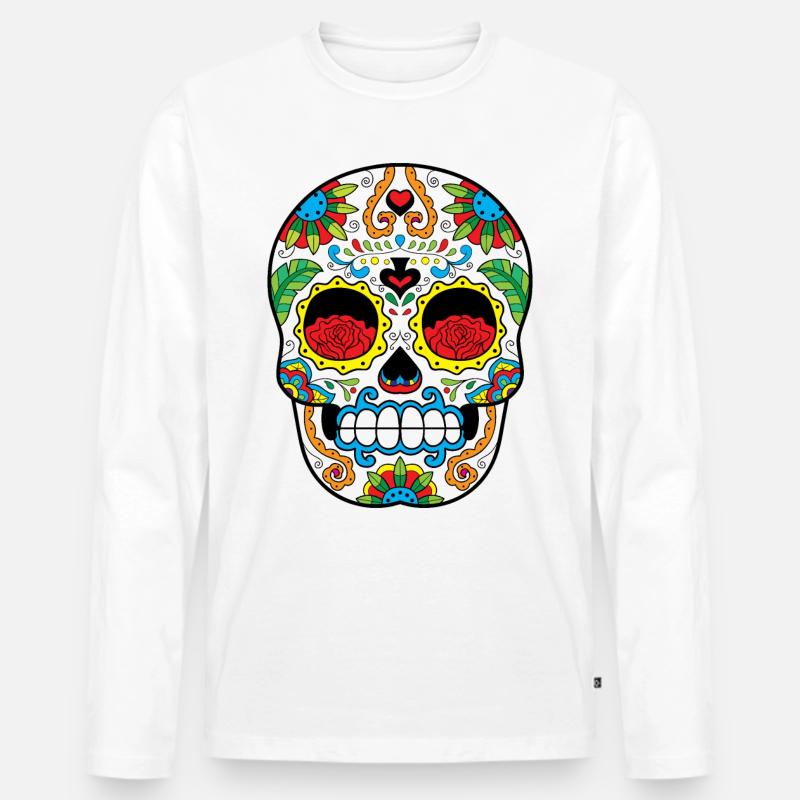 Sugar Skull - Männer Premium Bio Langarmshirt - Weiß