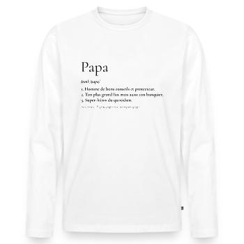 Définition papa humour définition fête des pères - T-shirt manches longues Premium bio Homme - blanc - Devant - Nico (187cm)