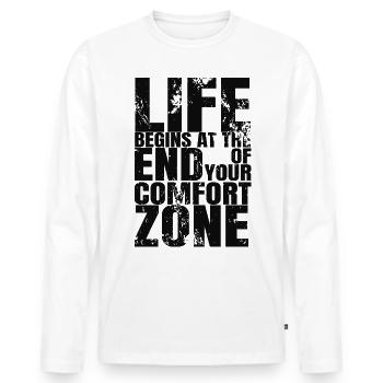 Life Begins at The End of Comfort Zone - Männer Premium Bio Langarmshirt - Weiß - Vorne - Nico (187cm)