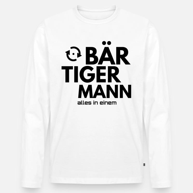 BÄR TIGER MANN - Männer Premium Bio Langarmshirt - Weiß