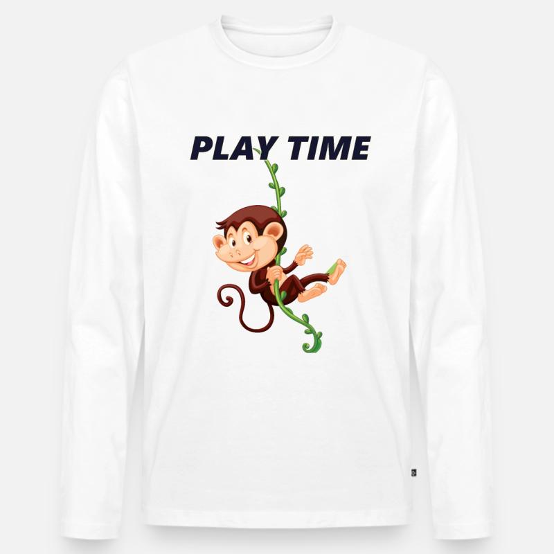 Affe schwingt an Liane - Play Time - Männer Premium Bio Langarmshirt - Weiß