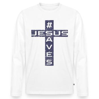 Jésus-Christ #Jesus saves - Jesus Shirt - Grunge - T-shirt manches longues Premium bio Homme - blanc - Devant - Nico (187cm)
