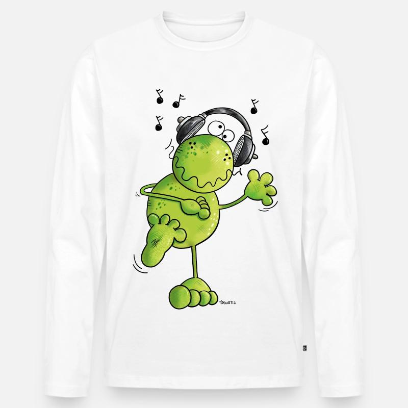 Frosch mit Kopfhörer - Männer Premium Bio Langarmshirt - Weiß